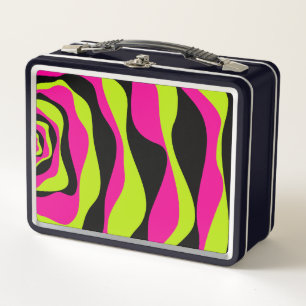 Ebb and Flow 4 in Lime Green, Hot Pink and Black Metal Lunch Box