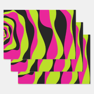 Ebb and Flow 4 in Lime Green, Hot Pink and Black Wrapping Paper Sheet