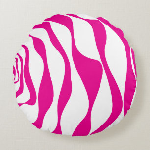 Ebb and Flow 4 in Magenta and White Round Pillow
