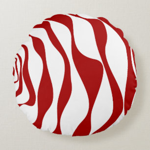 Ebb and Flow 4 in Red and White Round Pillow