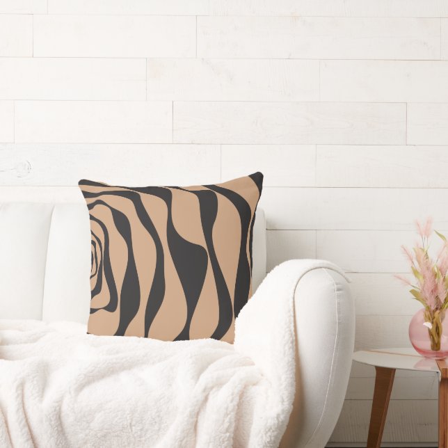 Ebb and Flow 4 in Tan and Black Throw Pillow (Couch)