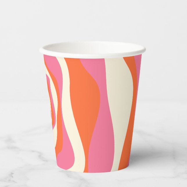 Ebb and Flow 4 - Pink, Orange and Cream Paper Cups (Front)
