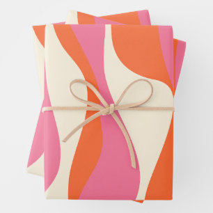 Ebb and Flow 4 - Pink, Orange and Cream Wrapping Paper Sheet