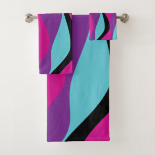 Ebb and Flow 4 - Pink, Purple, Blue and Black Bath Towel Set
