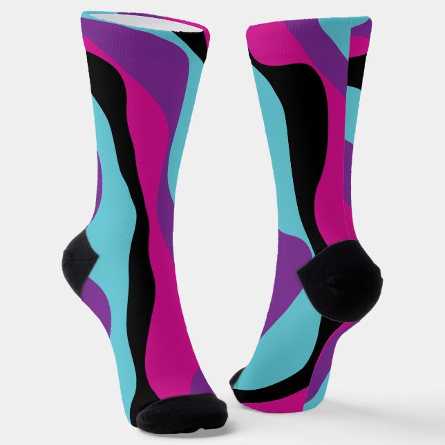 Ebb and Flow 4 - Pink, Purple, Blue and Black Socks (Angled)