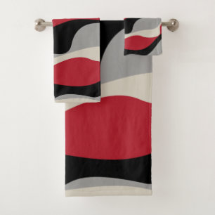 Ebb and Flow 4 - Red, Grey, Black and Bone White Bath Towel Set