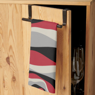 Ebb and Flow 4 - Red, Grey, Black and Bone White Kitchen Towel