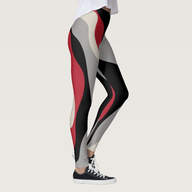 Ebb and Flow 4 - Red, Grey, Black and Bone White  Leggings (Right)