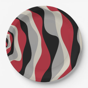 Ebb and Flow 4 - Red, Grey, Black and Bone White Paper Plate