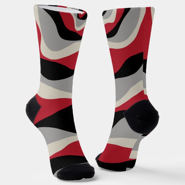 Ebb and Flow 4 - Red, Grey, Black and Bone White Socks (Angled)