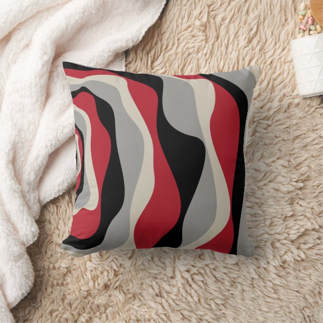 Ebb and Flow 4 - Red, Grey, Black and Bone White  Throw Pillow (Blanket)