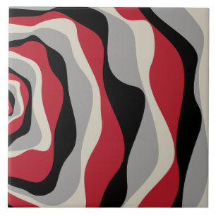 Ebb and Flow 4 - Red, Grey, Black and Bone White  Tile