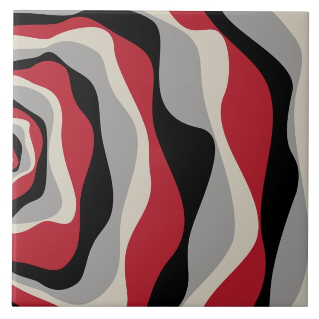 Ebb and Flow 4 - Red, Grey, Black and Bone White  Tile (Front)