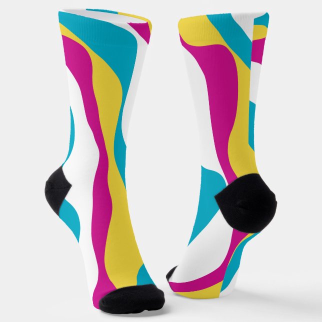 Ebb and Flow 4 - Turquoise, Yellow, Pink and White Socks (Angled)