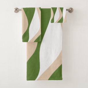 Ebb and Flow 4 - White, Sand and Palm Green Bath Towel Set