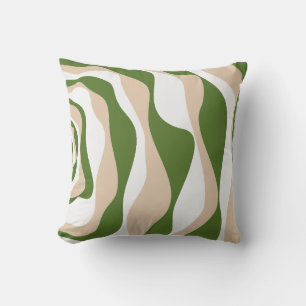 Ebb and Flow 4 - White, Sand and Palm Green Throw Pillow
