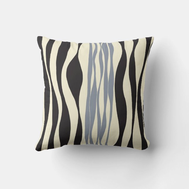 Ebb and Flow in Black, Grey and Cream  Throw Pillow (Back)