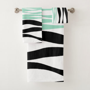 Ebb and Flow - Mint Green, White and Black Bath Towel Set