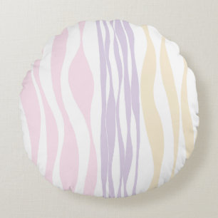 Ebb and Flow - Pastel Pink, Yellow and Purple Round Pillow