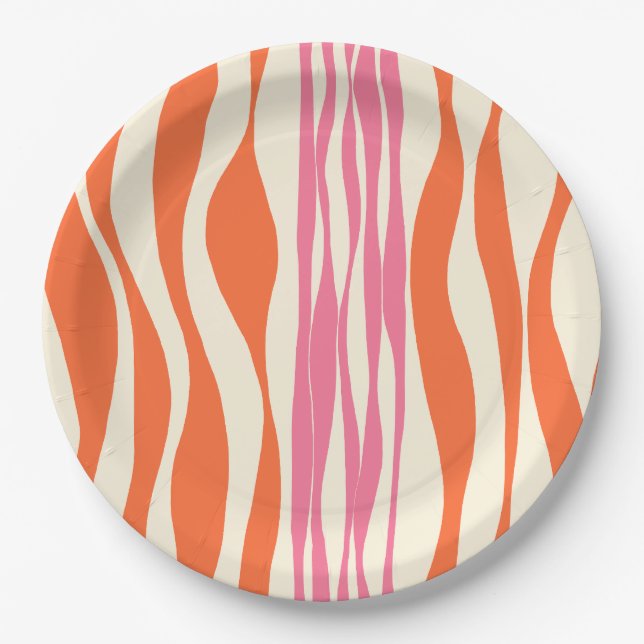 Ebb and Flow - Pink, Orange, and Cream  Paper Plate (Front)
