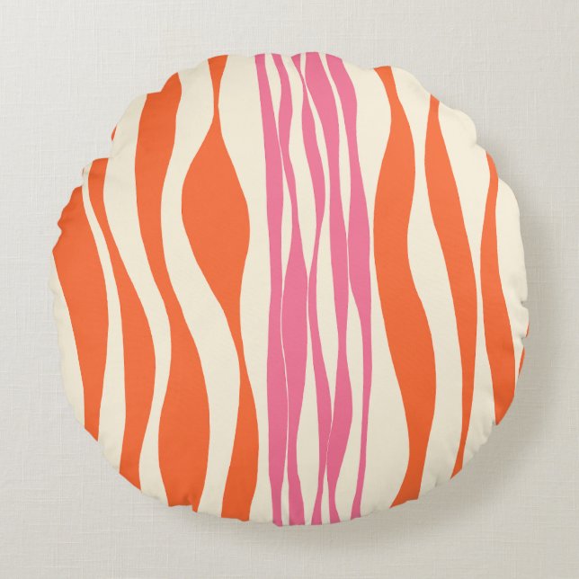 Ebb and Flow - Pink, Orange, and Cream  Round Pillow (Front)