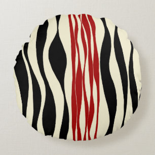 Ebb and Flow - Red & Cream  Round Pillow