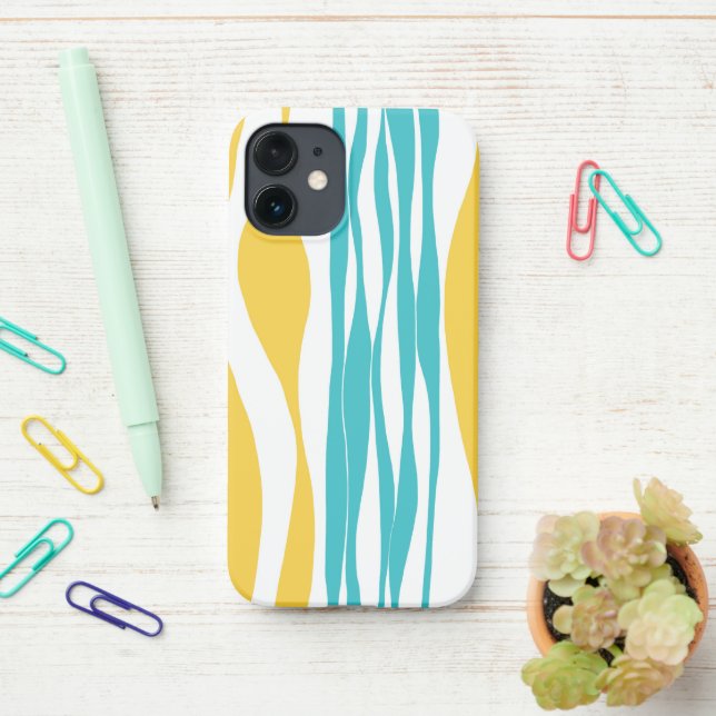Ebb and Flow - Turquoise & Yellow iPhone Case (On Desk)