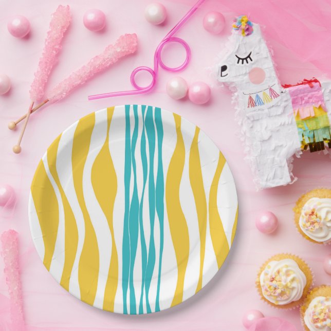 Ebb and Flow - Turquoise & Yellow Paper Plate (Party)