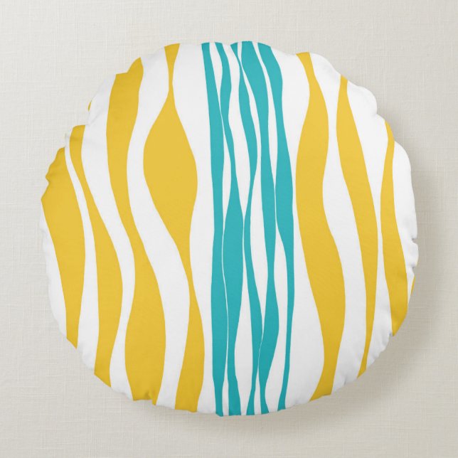 Ebb and Flow - Turquoise & Yellow Round Pillow (Front)