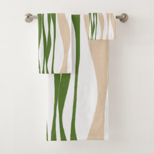 Ebb and Flow - White, Sand and Palm Green Bath Towel Set
