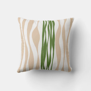 Ebb and Flow - White, Sand and Palm Green  Throw Pillow