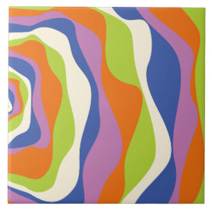 Ebb & Flow 4 Blue, Orange, Purple, Green & Cream Tile