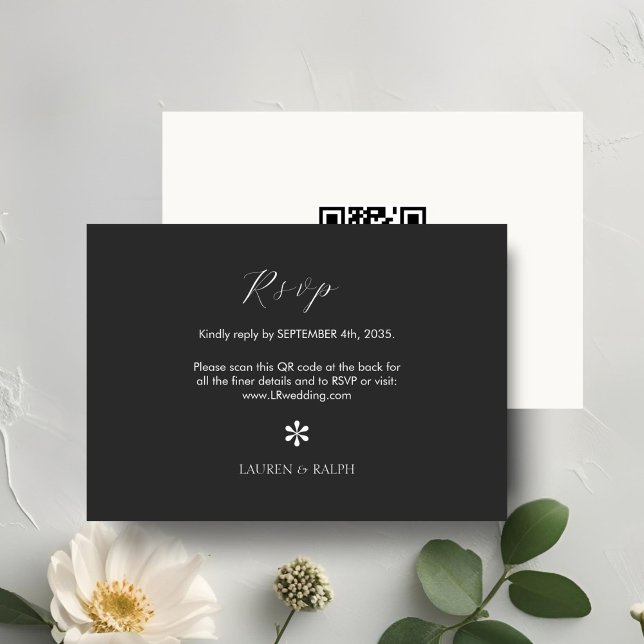 Ébène et ivoire | Chic QR Code Mariage RSVP (Créateur téléchargé)