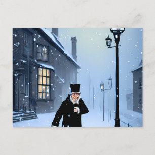 Ebenezer Scrooge Snowy Victorian Street Postcard
