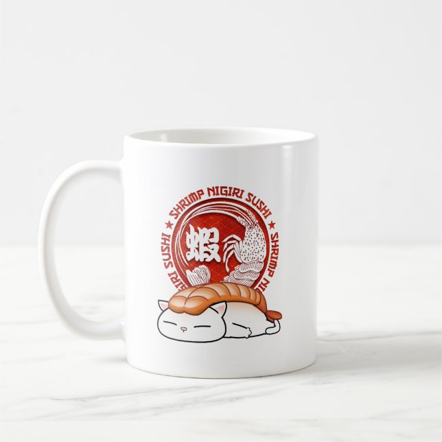 Ebi Shrimp Sushi Cat Coffee Mug (Left)