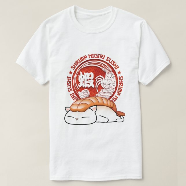 Ebi Shrimp Sushi Cat T-Shirt (Design Front)