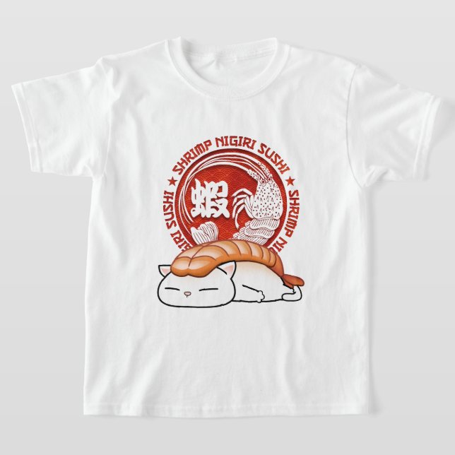 Ebi Shrimp Sushi Cat T-Shirt (Laydown)