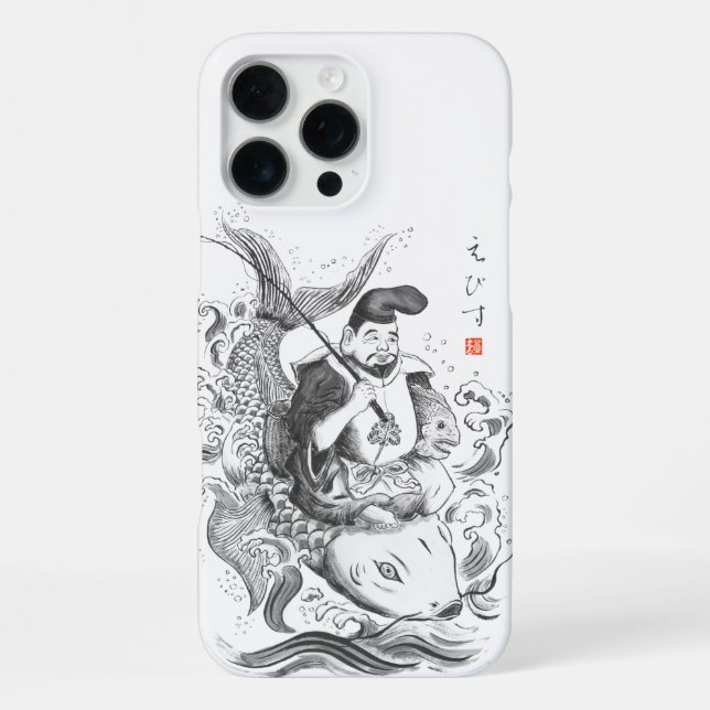 Ebisu - God of Fishing & Commerce (ink painting) iPhone Case (Back)