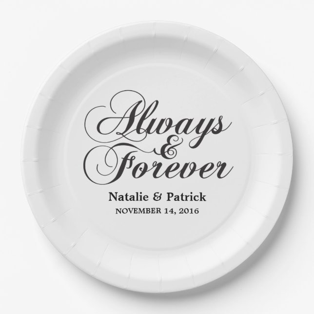 Ebony Always & Forever Wedding Paper Plates (Front)