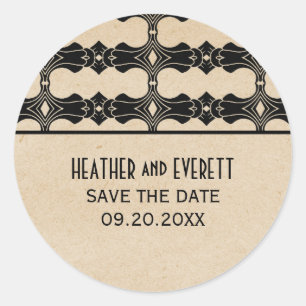Ebony Art Deco Border Save the Date Stickers