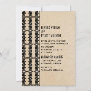 Ebony Art Deco Border Wedding Invitation