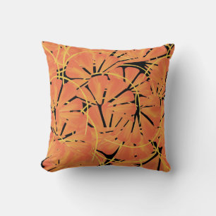 Ebony Black And Citrus Orange Tropical Art Design Throw Pillow