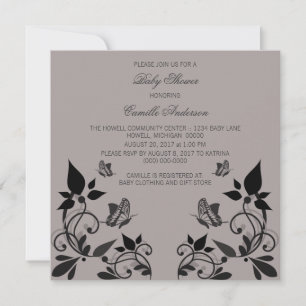 Ebony Butterfly Floral Baby Shower Invite