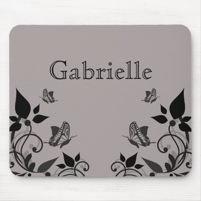 Ebony Butterfly Floral Mousepad (Front)