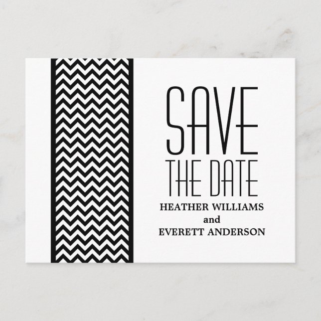 Ebony Chevron Border Enregistrer la date Carte pos (Devant)