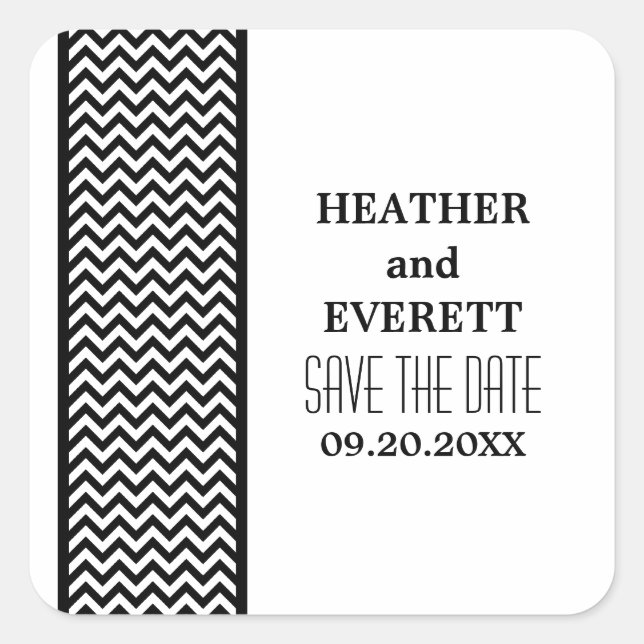Ebony Chevron Border Save the Date Stickers (Front)
