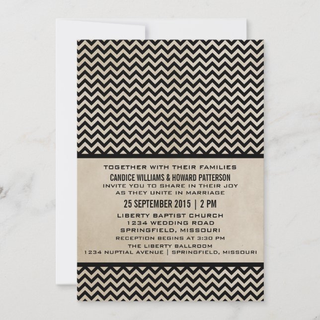 Ebony Chic Chevron Mariage Invitation (Devant)