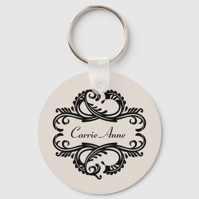 Ebony Chic Damask Keychain (Front)
