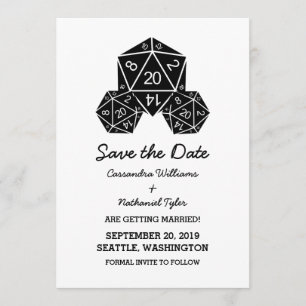 Ebony D20 dés Enregistrer la date Invitation