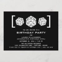 Ebony D20 Dice Gamer Birthday Party Invite